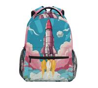 Linnyio Razzo Rosa Cielo Nuvoloso Colorato Zaino Scolastico per Ragazzi Ragazze,Borse per Libri e Studenti Alla Moda