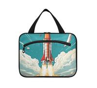 Linnyio Razzo Spaziale Acquerello Borsa da Trucco Cosmetica Viaggio Sospesa Borsa da Trucco Pieghevole di Grande Capacità per Il Bagno Delle Donne Delle