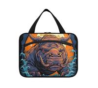 Linnyio Rinoceronte Con Opere D'Arte Ad Acquerello Borsa da Trucco Cosmetica Viaggio Sospesa Borsa da Trucco Pieghevole di Grande Capacità per Il Bagno Delle Donne Delle
