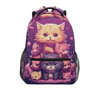Linnyio Simpatici Gatti Rosa Soffice Adorabile Zaino Scolastico per Ragazzi Ragazze,Borse per Libri e Studenti Alla Moda