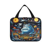 Linnyio Simpatico Ippopotamo Cartone Animato Borsa da Trucco Cosmetica Viaggio Sospesa Borsa da Trucco Pieghevole di Grande Capacità per Il Bagno Delle Donne Delle