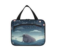 Linnyio Simpatico Tricheco Cartone Animato Borsa da Trucco Cosmetica Viaggio Sospesa Borsa da Trucco Pieghevole di Grande Capacità per Il Bagno Delle Donne Delle