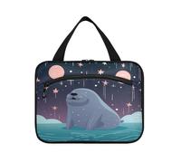 Linnyio Simpatico Tricheco Divertente Cartone Animato Borsa da Trucco Cosmetica Viaggio Sospesa Borsa da Trucco Pieghevole di Grande Capacità per Il Bagno Delle Donne Delle