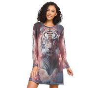 Linnyio Sparata Tigre Stellata Camicie da Notte da Donna Pigiami A Maniche Lunghe Morbide Camicie da Notte Abbigliamento da Notte