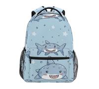 Linnyio Stelle Degli Squali Blu Sorridenti Felici Zaino Scolastico per Ragazzi Ragazze,Borse per Libri e Studenti Alla Moda