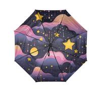 Linnyio Stelle Di Doodle Carine Ombrello da Viaggio Antivento con Apertura Chiusura Automatica Compatto con Protezione Solare UPF 50+ Ideale per Ragazze