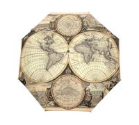 Linnyio Storico Classico Ombrello Automatico Pieghevole con Protezione UV,Ombrello da Viaggio per Bambini e Bambine Mappa Del Mondo Vintage