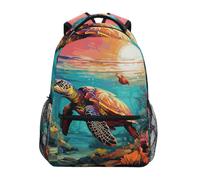 Linnyio Tartaruga Oceano Tramonto Natura Zaino Scolastico per Ragazzi Ragazze,Borse per Libri e Studenti Alla Moda