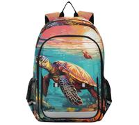 Linnyio Tartaruga Oceano Tramonto Natura Zaino Scolastico per Studenti,Zainetti per Bambini e Ragazzi,Ideali per La Scuola Viaggi