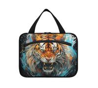 Linnyio Tigre Di Opere D'Arte Ad Acquerello Borsa da Trucco Cosmetica Viaggio Sospesa Borsa da Trucco Pieghevole di Grande Capacità per Il Bagno Delle Donne Delle