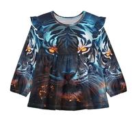 Linnyio Tigre Selvaggia Blu Camicie da Notte da Donna,Pigiami a Maniche Lunghe Morbide Abbigliamento da Notte
