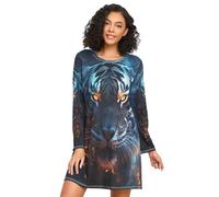 Linnyio Tigre Selvaggia Blu Camicie da Notte da Donna Pigiami A Maniche Lunghe Morbide Camicie da Notte Abbigliamento da Notte