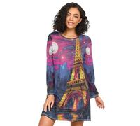 Linnyio Torre Arte Luna Camicie da Notte da Donna Pigiami A Maniche Lunghe Morbide Camicie da Notte Abbigliamento da Notte