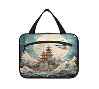 Linnyio Uccelli Della Torre D'Arte In Stile Cinese Borsa da Trucco Cosmetica Viaggio Sospesa Borsa da Trucco Pieghevole di Grande Capacità per Il Bagno Delle Donne Delle