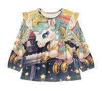 Linnyio Unicorno Carino Che Suona Il Pianoforte Camicie da Notte da Donna,Pigiami a Maniche Lunghe Morbide Abbigliamento da Notte