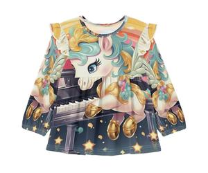 Linnyio Unicorno Carino Che Suona Il Pianoforte Camicie da Notte da Donna,Pigiami a Maniche Lunghe Morbide Abbigliamento da Notte