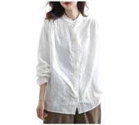 Lino 2025 Top per le Donne Casual 3/4 Manica Cotone Camicie Estive Manica Lunga Oversize Club Dress Garza Plus Size Blocco di Colore Primavera Signore Trendy Crinkle Garza Fluida, bianco, L
