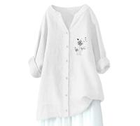 Lino 2026 Camicie da donna Casual Button Down Summer Garza Top da indossare con leggings Primavera Loose Fit Club Bluse Manica 3/4 Scollo a V Party Abbigliamento da donna Manica lunga Cotone solido