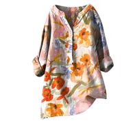 Lino 2026 Camicie da donna comode maniche a 3/4 garza top estivi manica lunga casual velato peplo garza increspata oversize autunno primavera western scollo a V grafico cotone taglie forti club