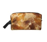 Lino autunnale marrone beige con foglie dorate, Borsa per il trucco Borsa per cosmetici Borsa da viaggio portatile da viaggio Borsa per trucco Organizer