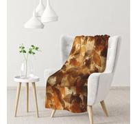 Lino autunnale marrone beige foglie dorate,Coperta morbida, calda, anti-pilling, in flanella, peluche, 76 x 102 cm