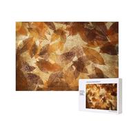 Lino autunnale marrone beige foglie dorate,Puzzle in legno da 300 pezzi per famiglie, per adulti e adolescenti, decorazioni per la casa