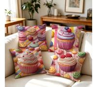 Lino Cuscini da Esterno Torta, Federe Cuscini Divano 50x50 Set di 4 GJ-234 | Copricuscini Divano Quadrati Rosa con Cerniera Invisibile, Stampa Fronte-Retro, Impermeabili, Giardino & Salotto