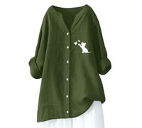 Lino da donna 2026 Top a maniche lunghe manica media garza increspata camicie di tendenza scollo a V oversize vestibilità ampia camicette cotone taglie forti casual estate primavera solido donna club