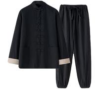Lino in Cotone Tradizionale Camicie da Gocce Tang Cinese Pantaloni per Uomo Abiti Kung Fu Vestito Tai Chi Marziale Costume d'Arte(Size:190/4XL,Color:A)