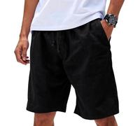 Lino Pantaloni Da Lavoro Uomo Bermuda Uomo Traspirante Con Tasche E Coulisse Elastico In Vita Bermuda Da Lavoro Taglie Forti Estivo Mare Pantaloni Corti Leggero Abbigliamento Running Nero XXL