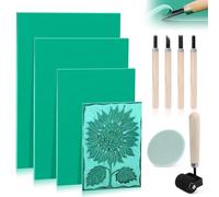 Linoleum per Incisione 10pcs Set A3 A4 A5 A6 Lastra Gomma Morbida con Rullo per Inchiostro per Timbri Artigianato Progetti di Stampa Fai Da Te