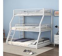 LinoraFurn Letto a castello, 90 x 200 cm, 120 x 200 cm e 140 x 200 cm, struttura in metallo, letto in ferro, letto a tre piani per bambini, ragazzi e adulti, senza materasso (bianco)