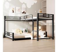 LinoraFurn Letto a castello in metallo a forma di L, 90 x 200 cm oltre 140 x 200 cm (nero A)