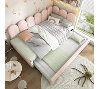 LinoraFurn Letto imbottito, 90 x 200 cm, divano letto con letto estraibile 90 x 190 cm, lettino con rete a doghe, velluto, rosa, senza materasso (rosa, 90 x 200 cm + letto estraibile)