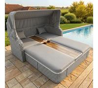 LinoraFurn Set salotto da giardino con protezione solare/isola, in polyrattan, con gazebo, mobili da terrazza resistenti alle intemperie, con divano, sgabello, poltrona e tavolo/per balcone e giardino