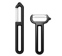 Linoroso 2PCS Pelapatate Professionale a Forma di I Liscia e Y Seghettata con Punte Appuntite, Per Pela Patate e Verdura Frutta, Scorrevolezza e Impugnatura Confortevole - Nero