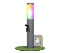linovum BOSEA-S Lampada da esterno grigio scuro con presa e lampadina Smarthome WLAN E27 RGB+W - Colonna di alimentazione 50 cm con luce