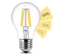 linovum FourSTEP - Lampadina a LED E27, dimmerabile, con interruttore della luce normale, luce bianca calda, 6 W, 230 V