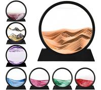 LINPING Pittura di Sabbia Che Scorre,Immagine di Arte della Sabbia in Movimento Vetro Rotondo Paesaggio di Sabbia del Mare Profondo 3D Cornice Che Scorre, Rilassante Desktop Home Office Work Decor