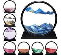LINPING Pittura di Sabbia Che Scorre,Immagine di Arte della Sabbia in Movimento Vetro Rotondo Paesaggio di Sabbia del Mare Profondo 3D Cornice Che Scorre, Rilassante Desktop Home Office Work Decor