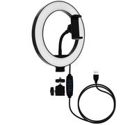 LinQ, Anello Luminoso LED 26cm 10W con Supporto Smartphone, Bianco / Nero