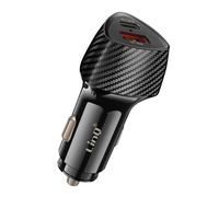 LinQ Caricatore Auto 48W USB-C + USB Ricarica Rapida Design Carbonio, Nero