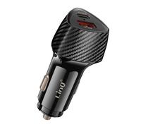 LinQ, Caricatore Auto 48W USB-C + USB Ricarica Rapida Design Carbonio, Nero