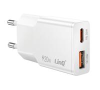 LinQ, Caricatore da Muro Extra Piatto con Doppia Porta USB-C e USB 20W, Bianco