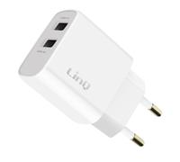 LinQ, Caricatore da Parete Doppio USB Potenza 10.5W Formato Compatto, Bianco