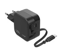 LinQ, Caricatore Tascabile USB-C 20W con Cavo Retrattile e Porta USB-C, Nero