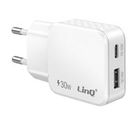 LinQ, Caricatore Universale Doppia Porta USB-C e USB-A 30W, Bianco