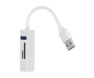 LinQ, Hub USB 5 in 1 con 3 porte USB e lettore di schede Micro-SD, Argento