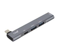 LinQ, Hub USB-C 4 in 1 con ricarica USB-C 60W e 3 porte USB 3.0 e 2.0, Argento