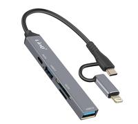 LinQ Hub USB-C e Lightning OTG 1x USB-C + 2x USB + lettore scheda SD / TF, Nero